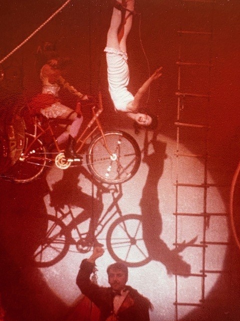 hanging by my ankles 15 feet in the air onstage at the Minskoff Theater